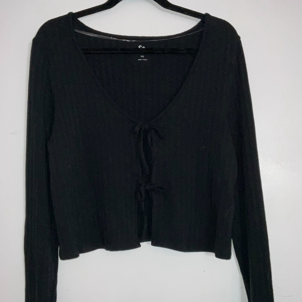 Black Luxe Long Sleeve Tie Front Top